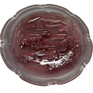 Vtg~"Home Beautiful" Frosted With Embossed Ducks Crystal Round Platter/Tray~15"